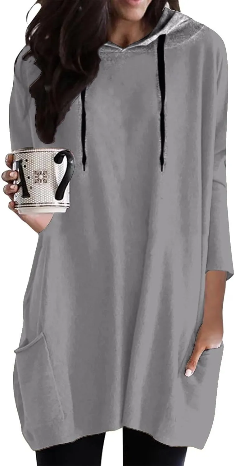 Women's Long-Sleeve Hooded Mini Sweatshirt Dress Oversized Sweatshirts with Pocket Hoodies Pullover Fall Outfits 2024