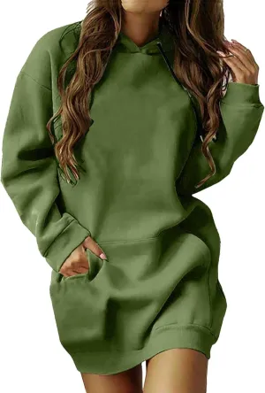 Women's Long-Sleeve Hooded Mini Sweatshirt Dress Oversized Sweatshirts with Pocket Hoodies Pullover Fall Outfits 2024
