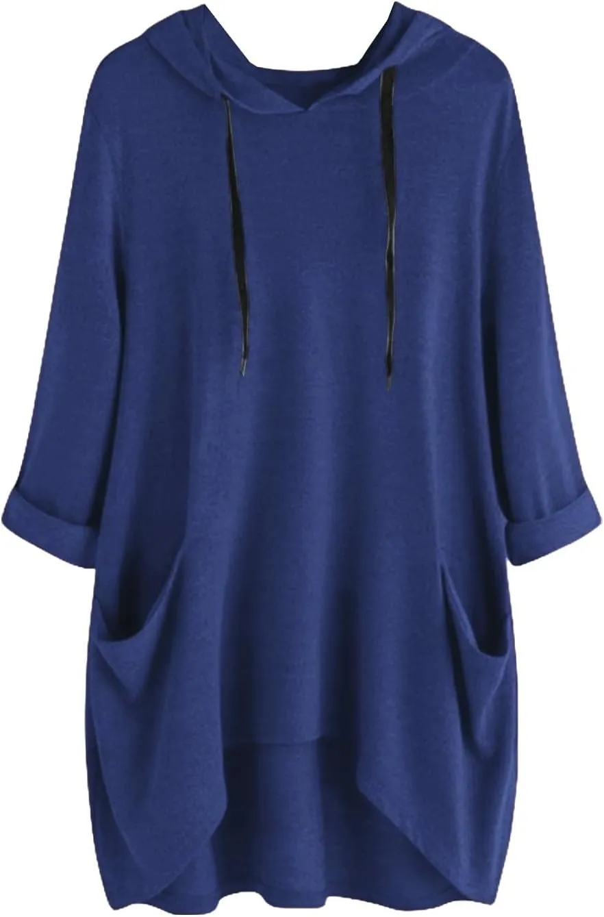 Women's Long-Sleeve Hooded Mini Sweatshirt Dress Oversized Sweatshirts with Pocket Hoodies Pullover Fall Outfits 2024