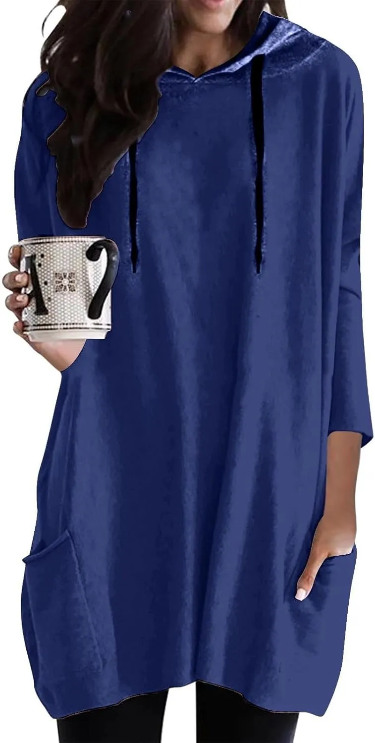 Women's Long-Sleeve Hooded Mini Sweatshirt Dress Oversized Sweatshirts with Pocket Hoodies Pullover Fall Outfits 2024