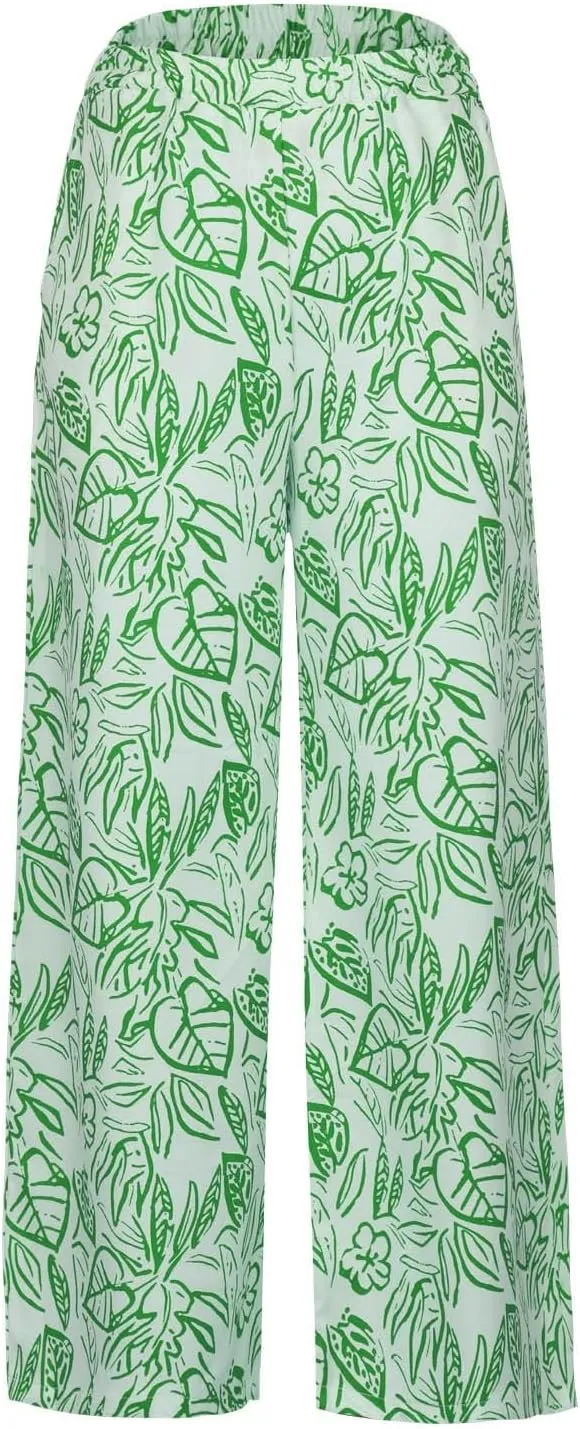 Women's Loose Capris Pants Lightweight Flowy Travel Pants with Pockets Vintage Print Casual Elastic Waist Pants
