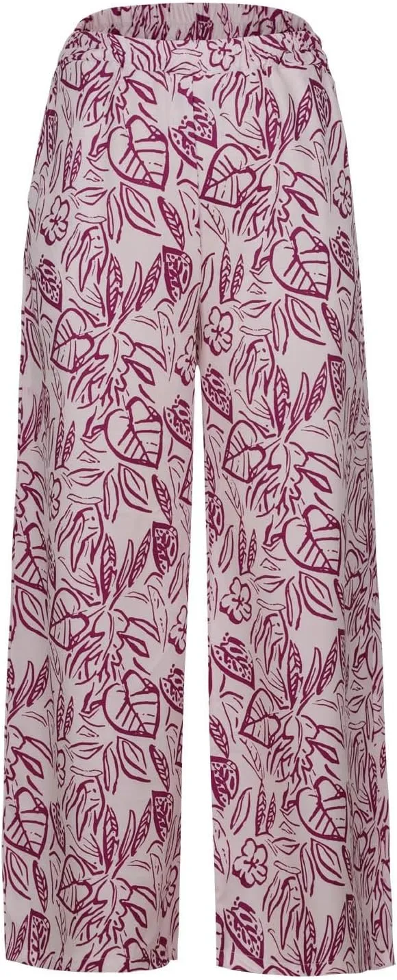 Women's Loose Capris Pants Lightweight Flowy Travel Pants with Pockets Vintage Print Casual Elastic Waist Pants