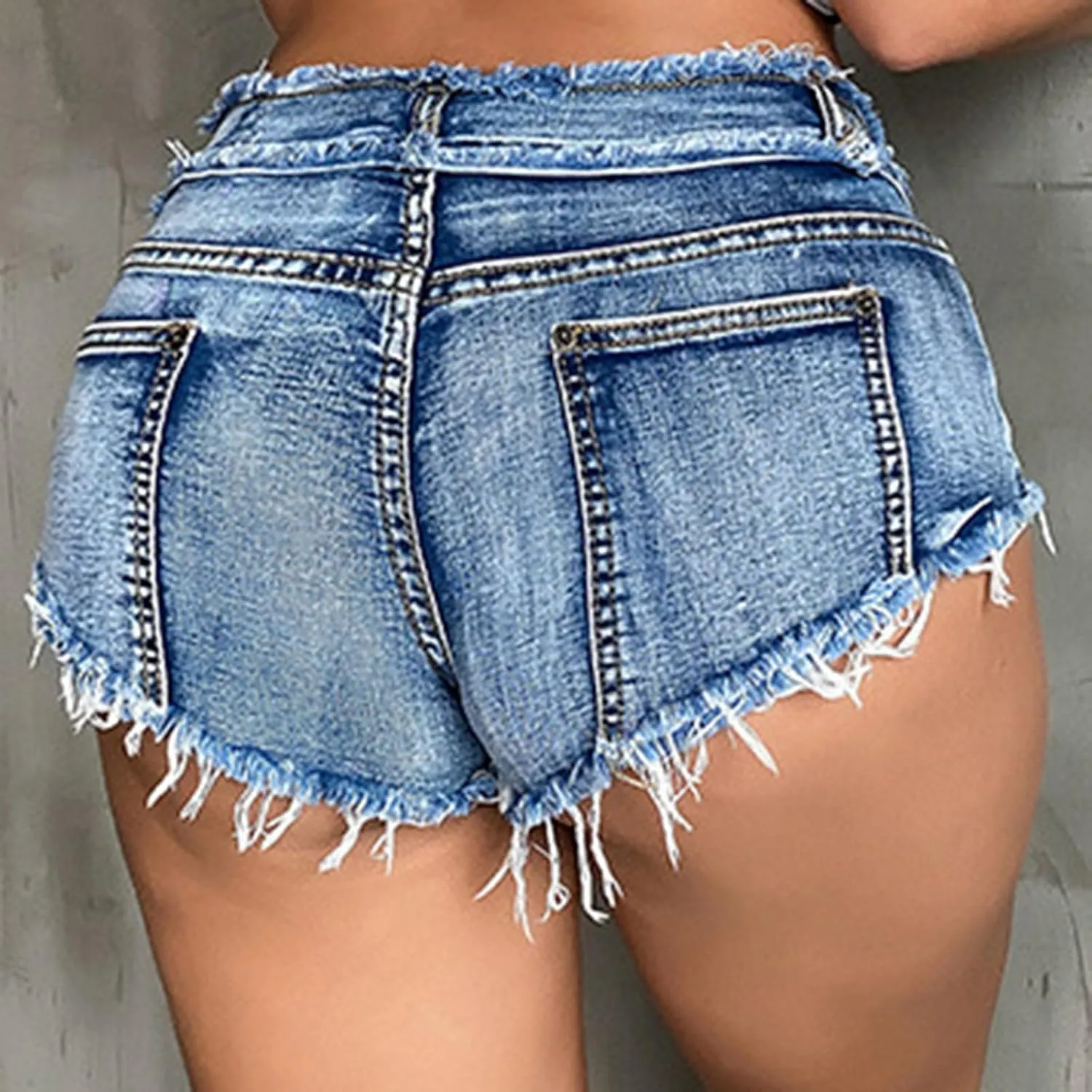 Women's Low Rise Denim Shorts Sexy Cut Off Mini Hot Pants Lace Up Frayed Cheeky Booty Shorts Clubwear