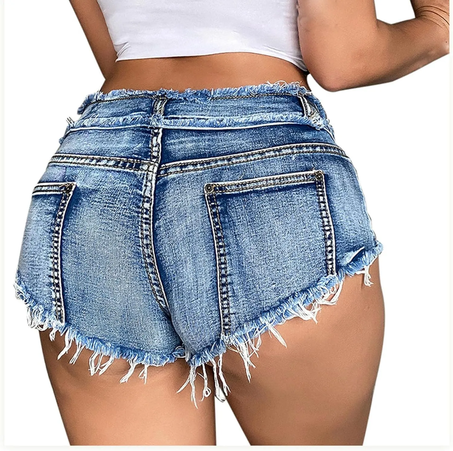 Women's Low Rise Denim Shorts Sexy Cut Off Mini Hot Pants Lace Up Frayed Cheeky Booty Shorts Clubwear