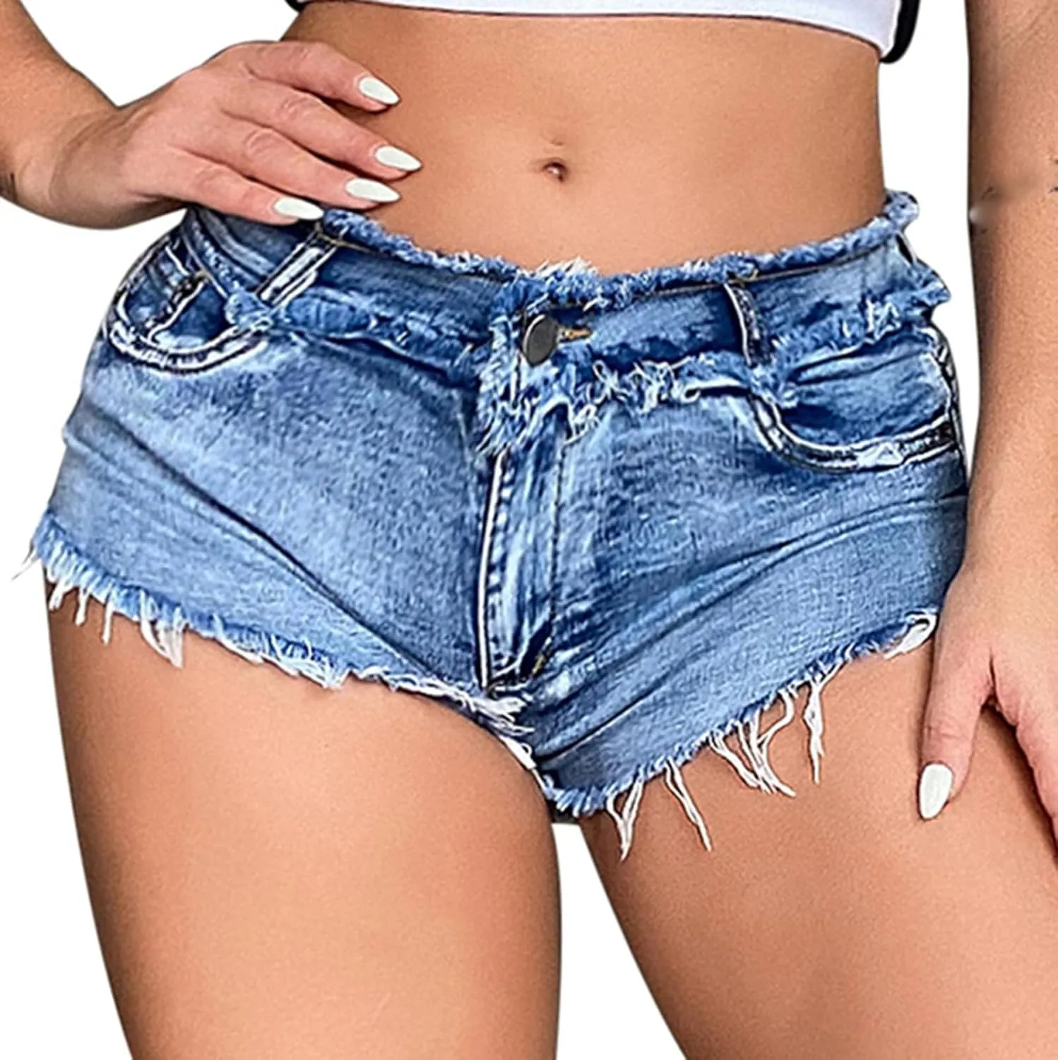 Women's Low Rise Denim Shorts Sexy Cut Off Mini Hot Pants Lace Up Frayed Cheeky Booty Shorts Clubwear