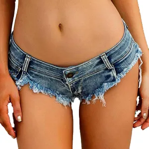 Women's Low Rise Denim Shorts Sexy Cut Off Mini Hot Pants Lace Up Frayed Cheeky Booty Shorts Clubwear