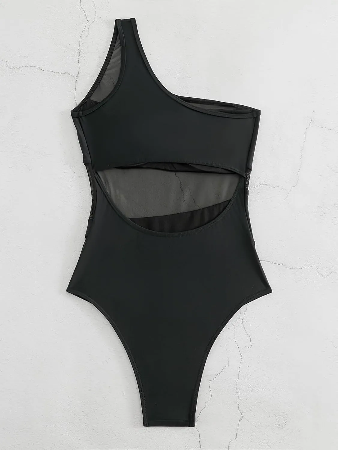 Women's one-Piece Swimsuit mesh Paneled one-Shoulder Sexy Tummy-Controlling Monokini