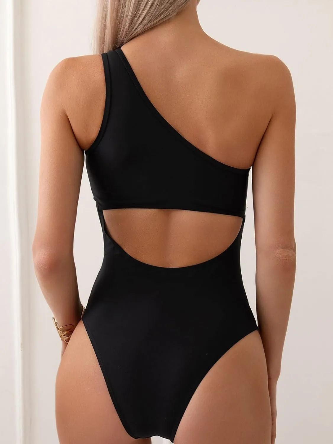 Women's one-Piece Swimsuit mesh Paneled one-Shoulder Sexy Tummy-Controlling Monokini