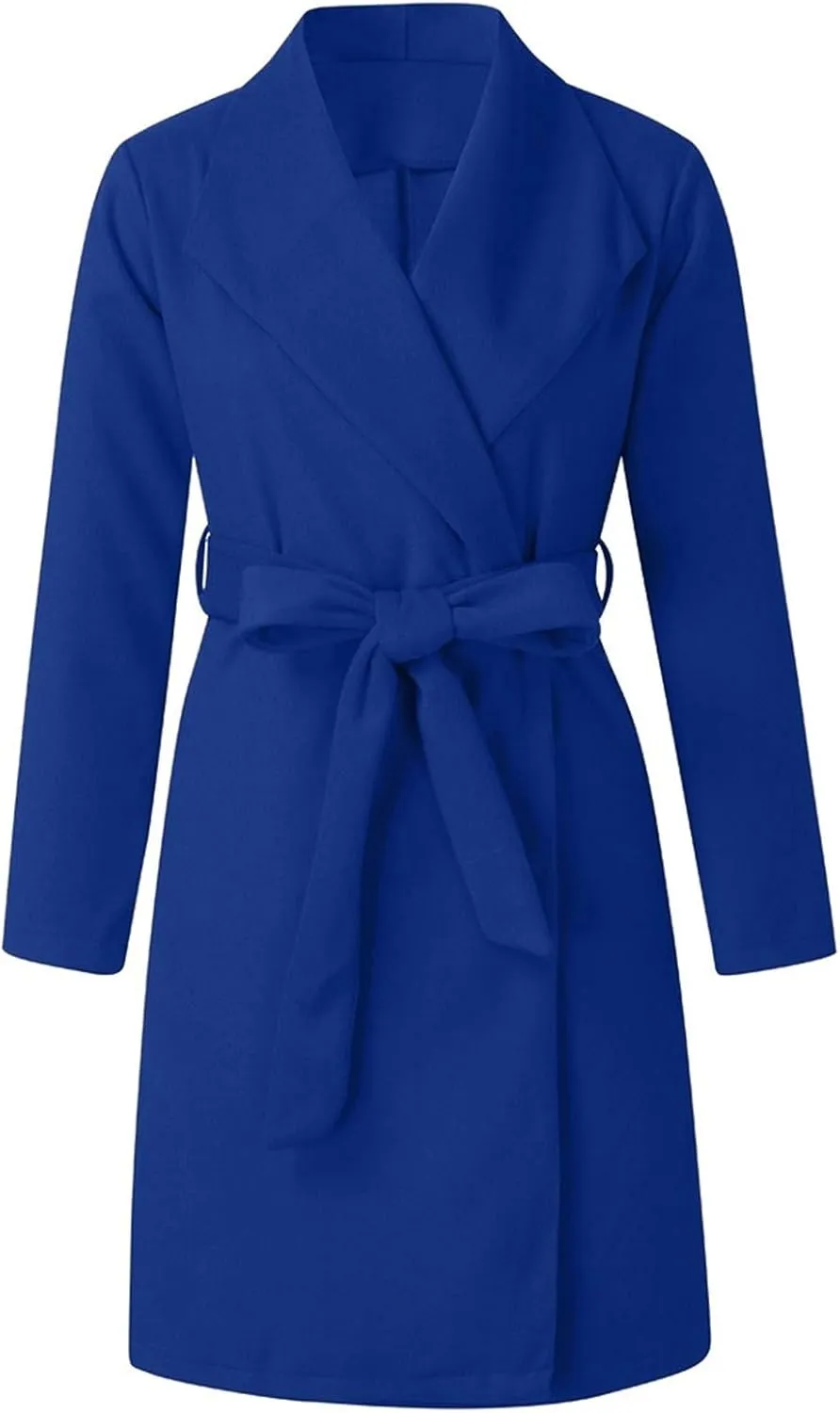Women's Oversized Notched Collar Woolen Peacoat Trench Coat Casual Lapel Open Front Slim Fit Winter Blazer Cardigan Overcoat