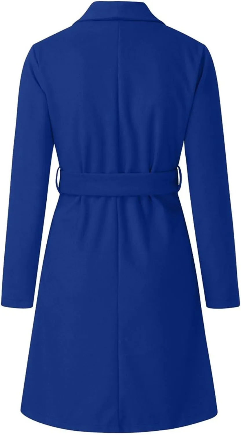 Women's Oversized Notched Collar Woolen Peacoat Trench Coat Casual Lapel Open Front Slim Fit Winter Blazer Cardigan Overcoat