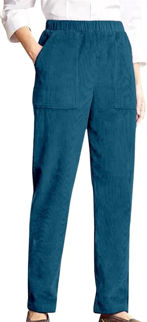 Women's Pants Elastic High Waist Vintage Fall Corduroy Pant Straight Wide Leg Baggy Winter Work Trouser with Pockets