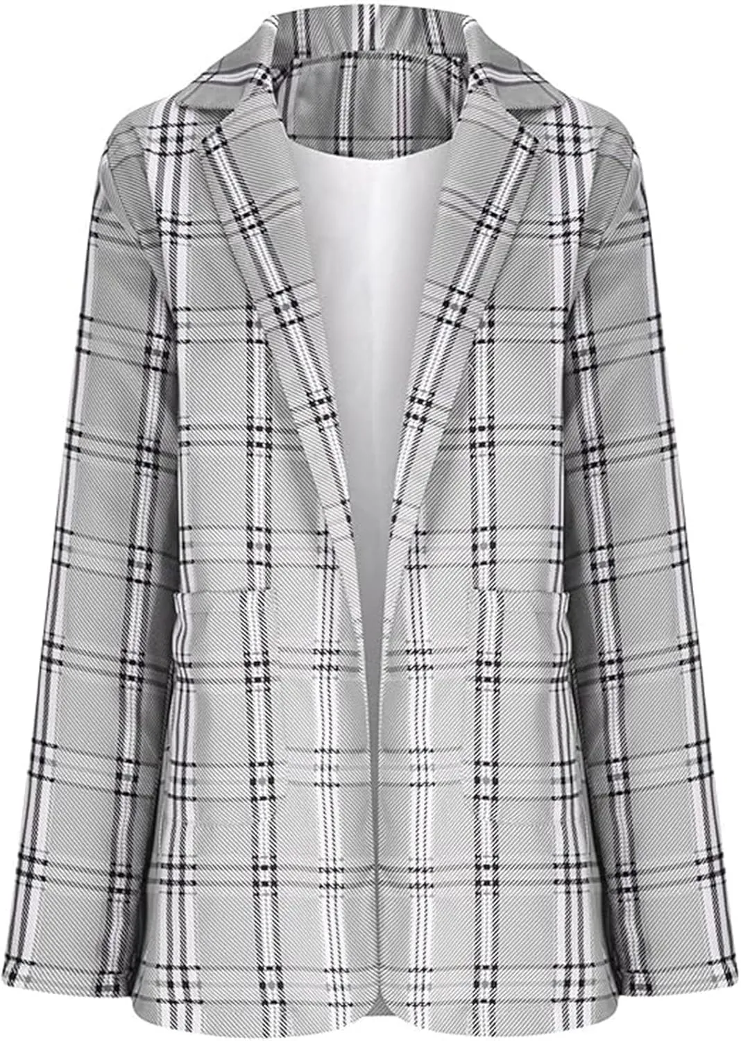 Womens Plaid Tweed Blazers Dressy Casual Open Front Long Sleeve Suit Jackets Vintage Print Tweed Longline Cardigans