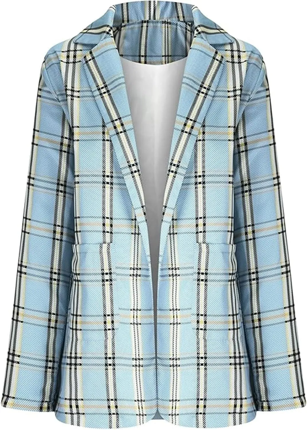 Womens Plaid Tweed Blazers Dressy Casual Open Front Long Sleeve Suit Jackets Vintage Print Tweed Longline Cardigans