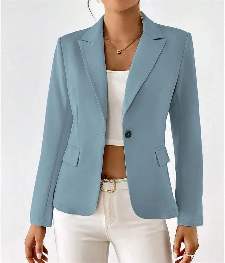Women's Plain Single Button Long Sleeve Lapel Business Blazers