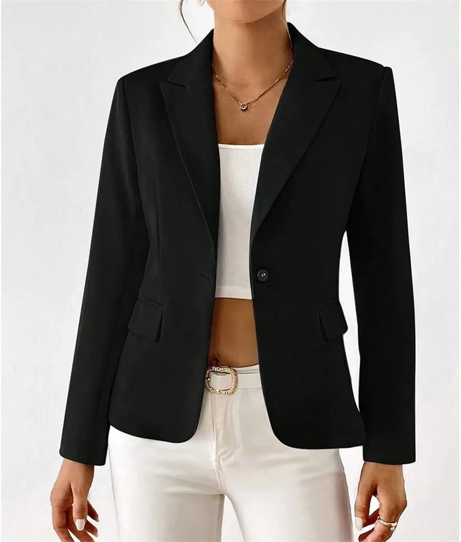 Women's Plain Single Button Long Sleeve Lapel Business Blazers