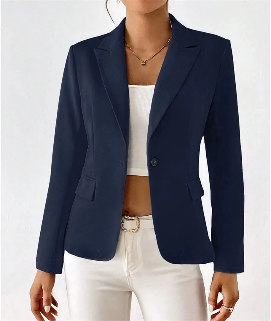 Women's Plain Single Button Long Sleeve Lapel Business Blazers