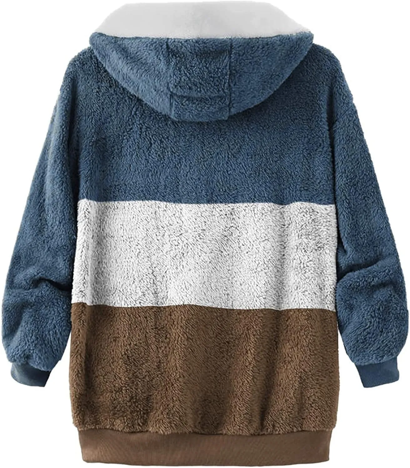 Women's Plus Size Winter Coats Loose Large Plush Multicolor Paneled Hooded Zip Jacket Coats
