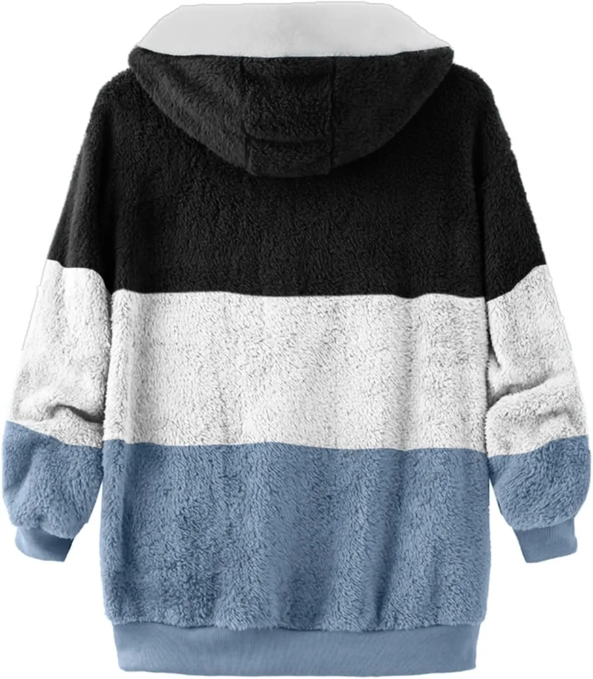 Women's Plus Size Winter Coats Loose Large Plush Multicolor Paneled Hooded Zip Jacket Coats