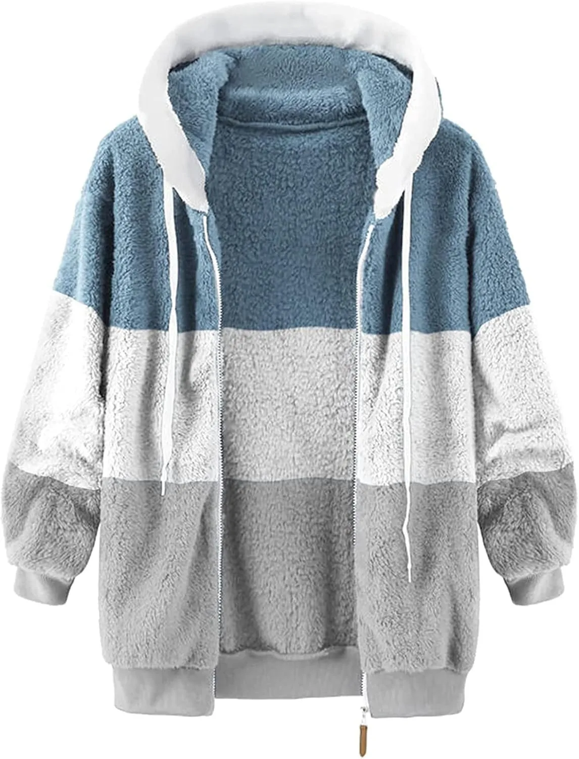 Women's Plus Size Winter Coats Loose Large Plush Multicolor Paneled Hooded Zip Jacket Coats
