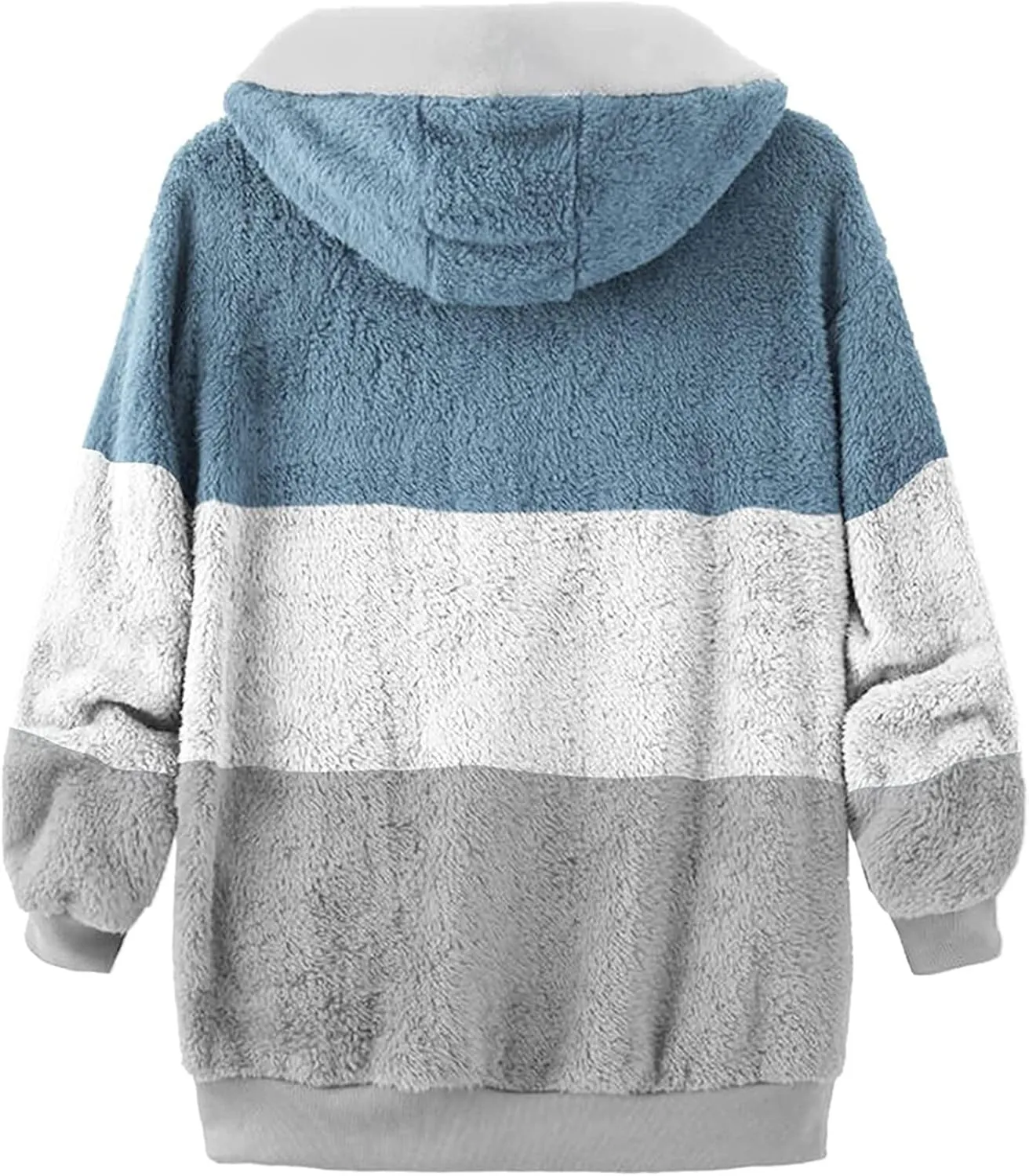 Women's Plus Size Winter Coats Loose Large Plush Multicolor Paneled Hooded Zip Jacket Coats