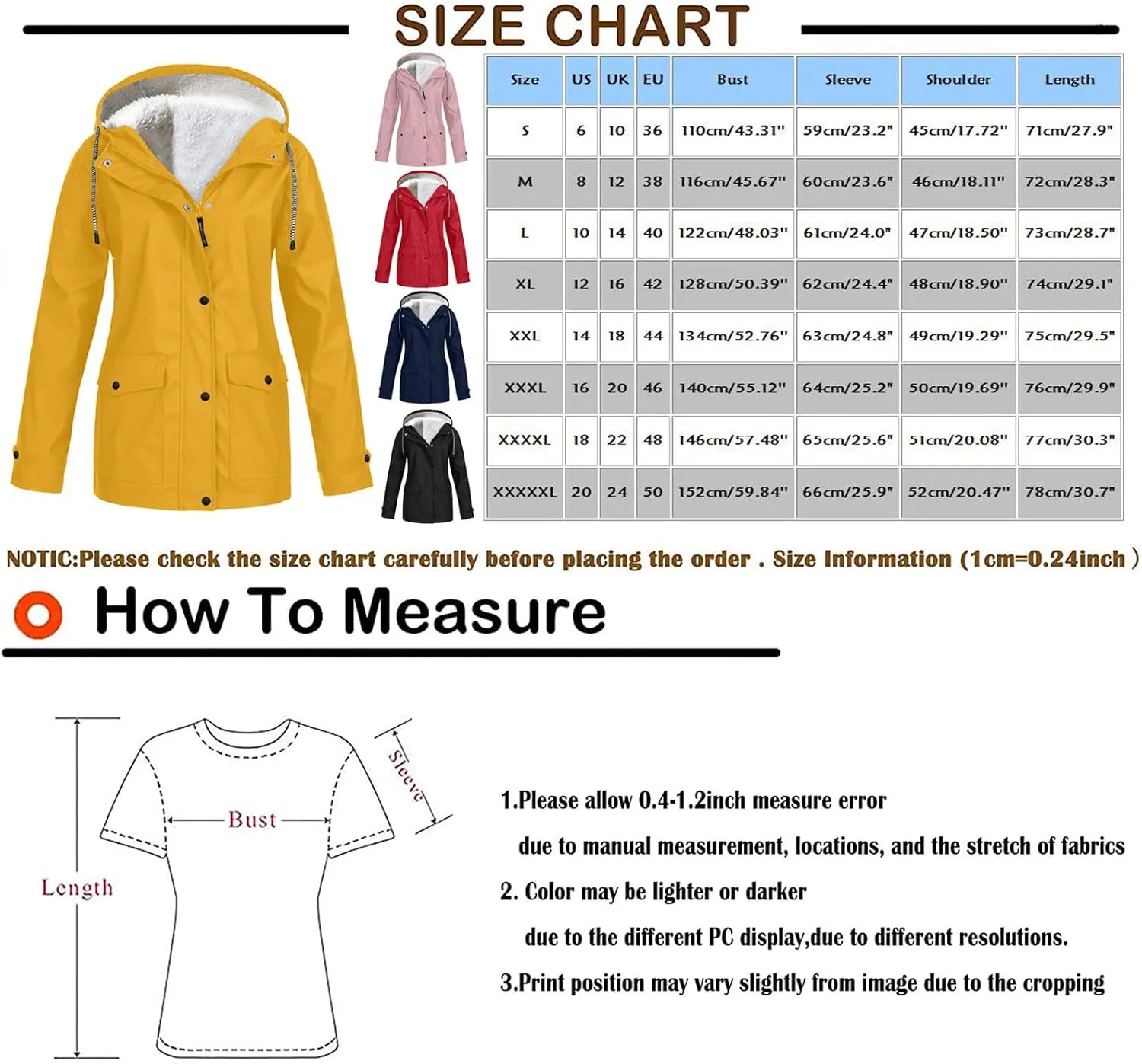 Women's Rain Jacket Waterproof Jacket Fleece Raincoat Hooded Hiking Jacket Softshell Windbreaker Jacket