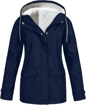 Women's Rain Jacket Waterproof Jacket Fleece Raincoat Hooded Hiking Jacket Softshell Windbreaker Jacket