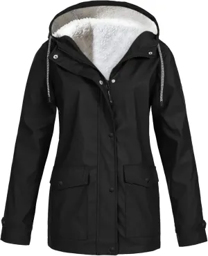 Women's Rain Jacket Waterproof Jacket Fleece Raincoat Hooded Hiking Jacket Softshell Windbreaker Jacket