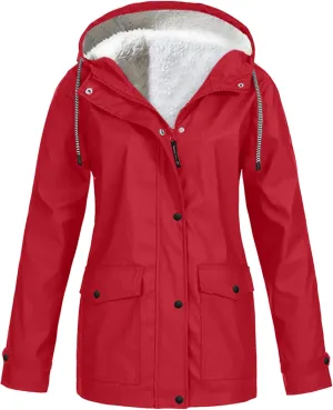 Women's Rain Jacket Waterproof Jacket Fleece Raincoat Hooded Hiking Jacket Softshell Windbreaker Jacket