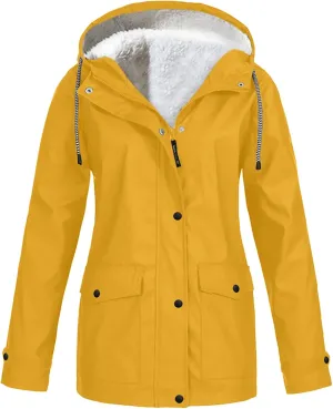 Women's Rain Jacket Waterproof Jacket Fleece Raincoat Hooded Hiking Jacket Softshell Windbreaker Jacket