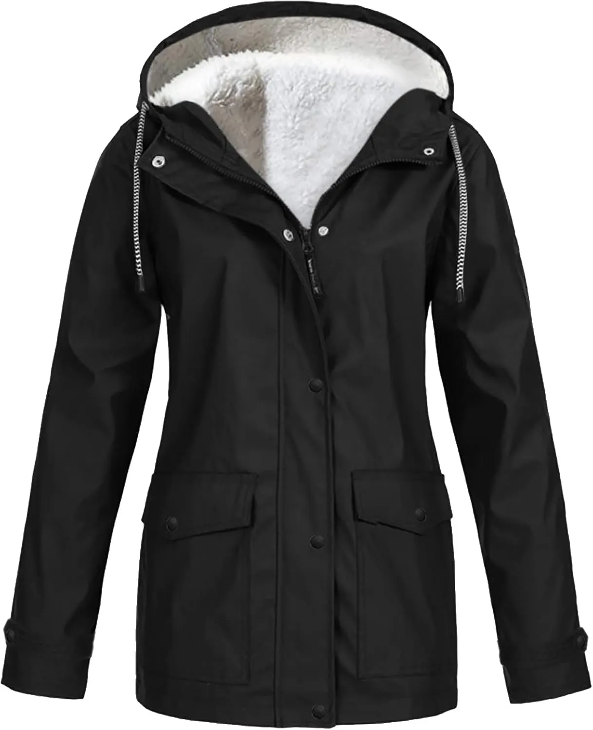 Women's Rain Jacket Waterproof Jacket Fleece Raincoat Hooded Hiking Jacket Softshell Windbreaker Jacket