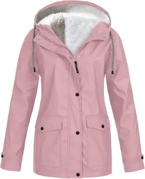 Women's Rain Jacket Waterproof Jacket Fleece Raincoat Hooded Hiking Jacket Softshell Windbreaker Jacket
