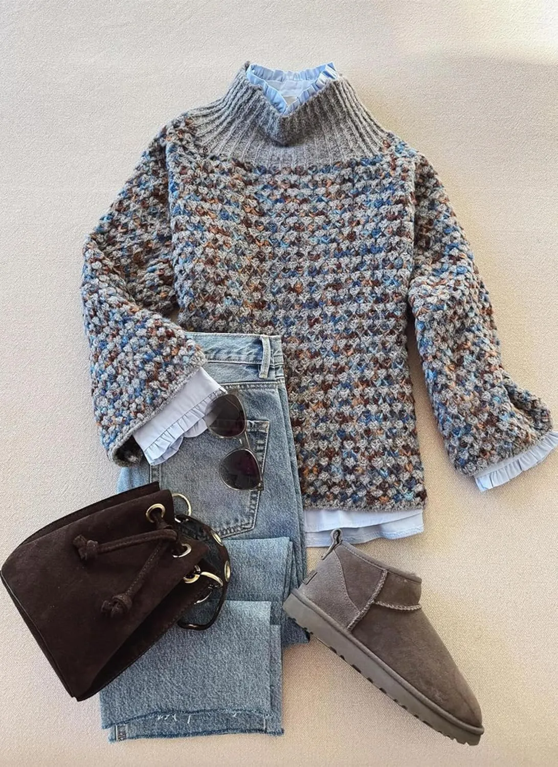 Womens Retro Mock Neck Chunky Knit Sweater Casual Pullover Top 2025 Fashion Outfits Clothes