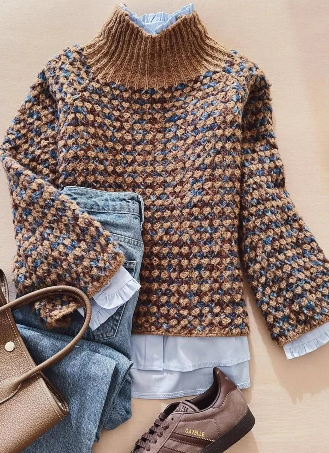 Womens Retro Mock Neck Chunky Knit Sweater Casual Pullover Top 2025 Fashion Outfits Clothes
