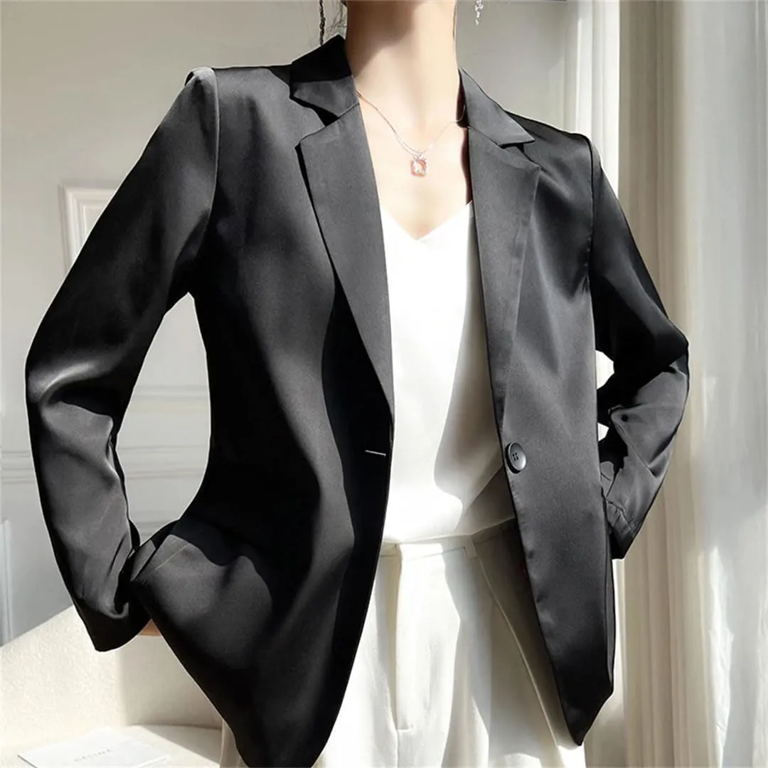 Women's Satin Blazer Thin Spring Summer Loose Suit Jacket