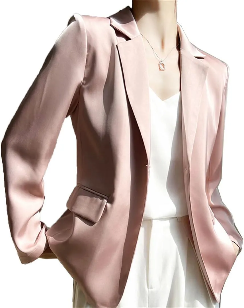 Women's Satin Blazer Thin Spring Summer Loose Suit Jacket