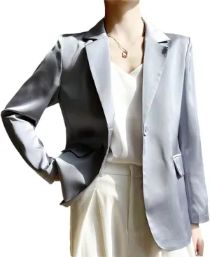 Women's Satin Blazer Thin Spring Summer Loose Suit Jacket