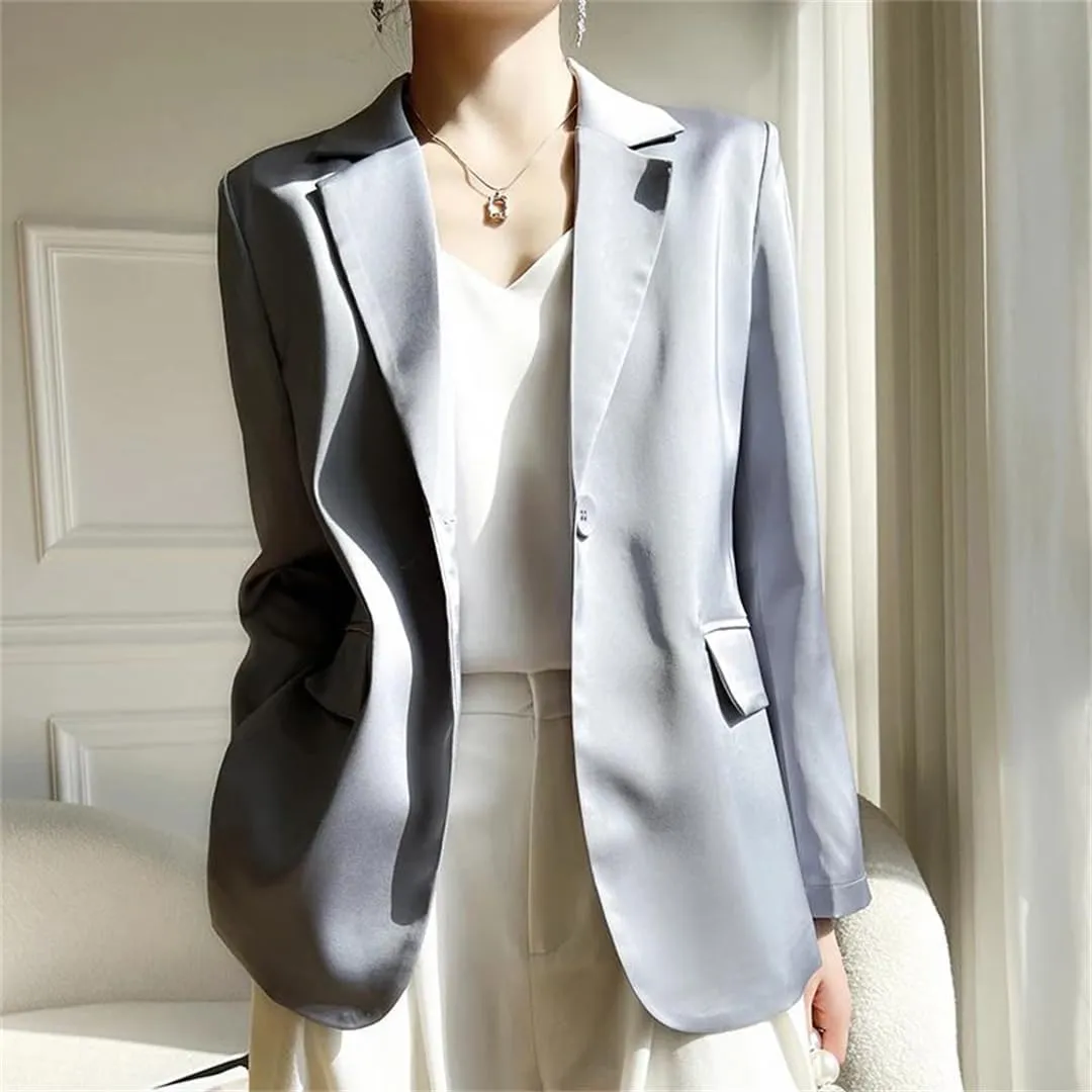Women's Satin Blazer Thin Spring Summer Loose Suit Jacket