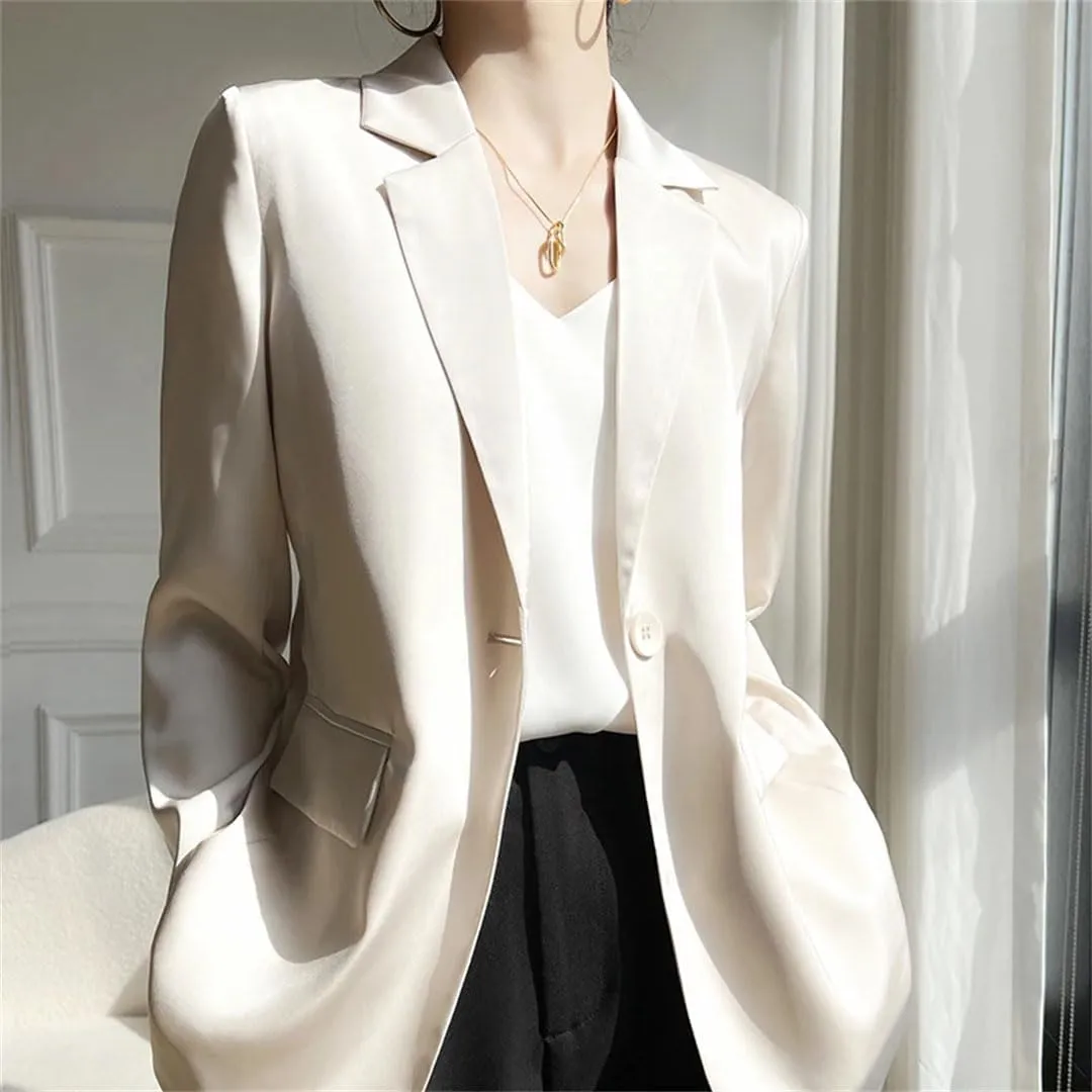 Women's Satin Blazer Thin Spring Summer Loose Suit Jacket