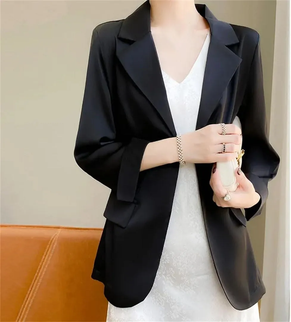 Women's Silk Lightweight Blazer Summer Loose Thin Sun Protection Outerwear