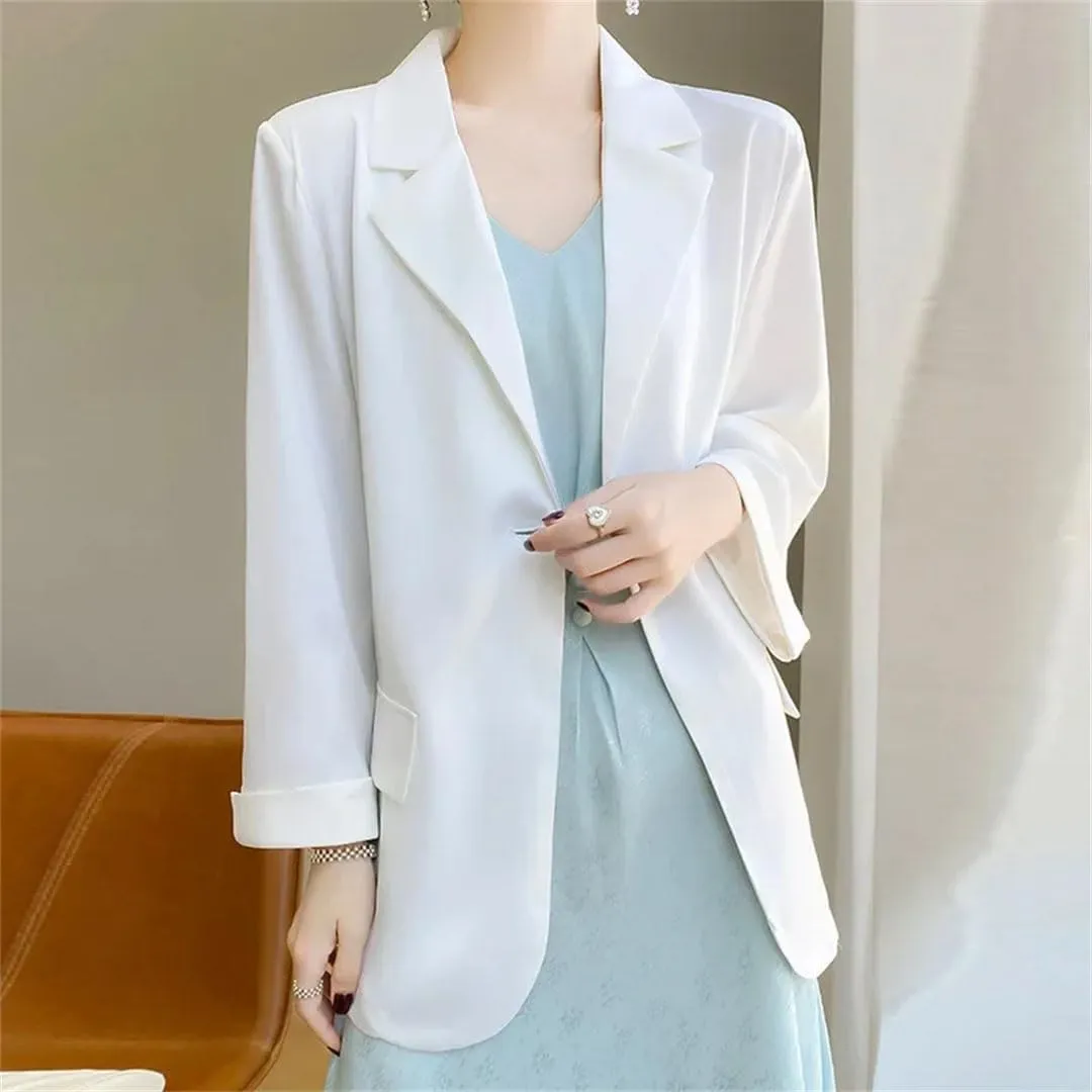 Women's Silk Lightweight Blazer Summer Loose Thin Sun Protection Outerwear