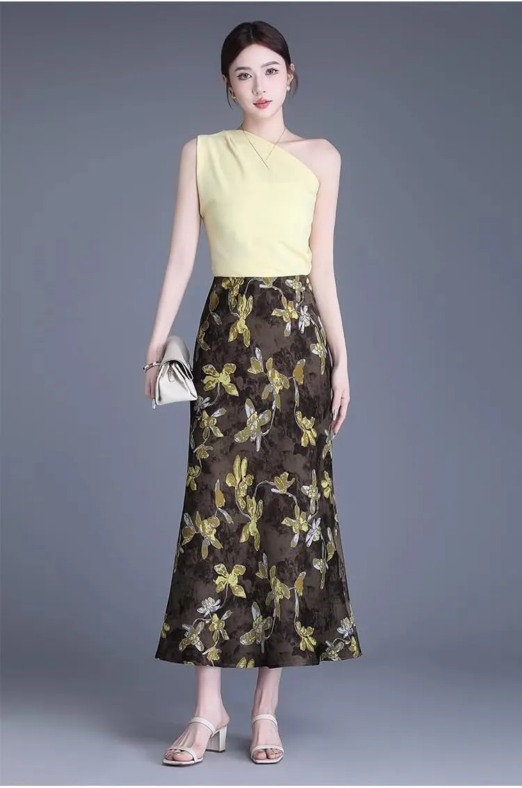 Women's Skirt Spring Gold Satin Tail Skirts for Women