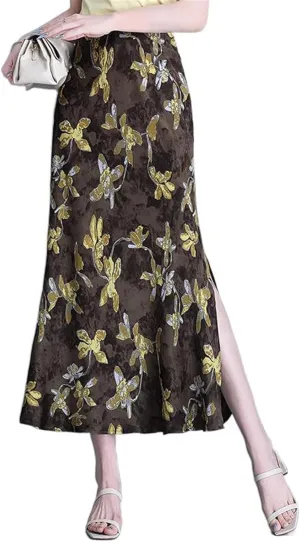 Women's Skirt Spring Gold Satin Tail Skirts for Women