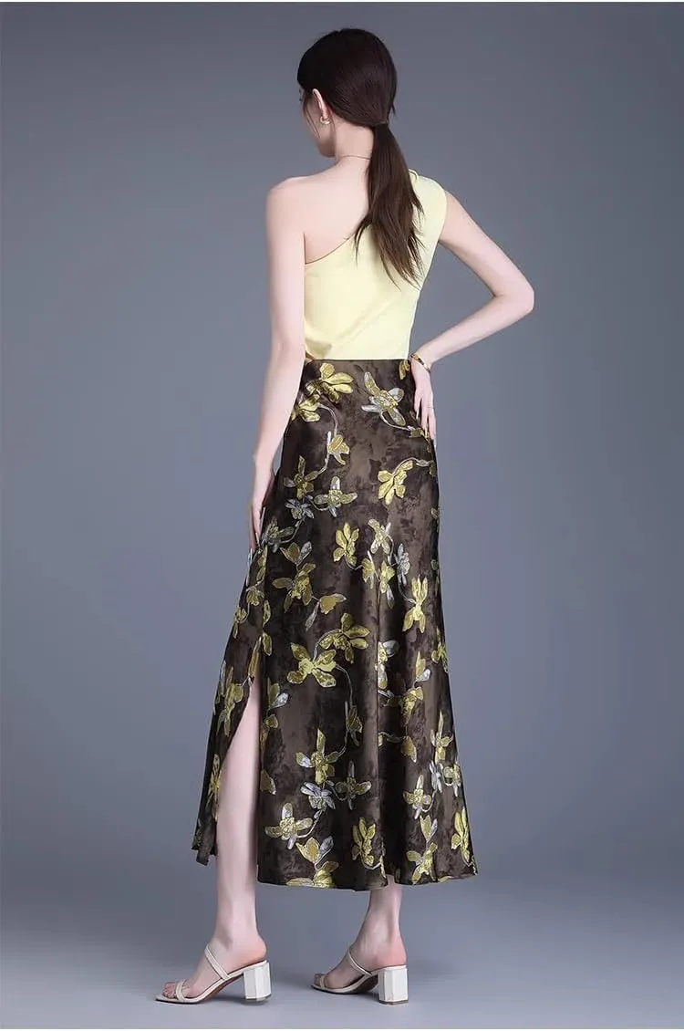 Women's Skirt Spring Gold Satin Tail Skirts for Women