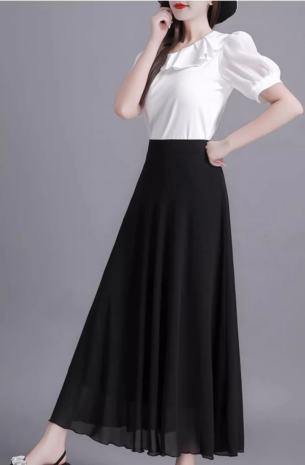 Women's Skirt Summer Black High Waist A-Line Mid-Length Skirts for Women