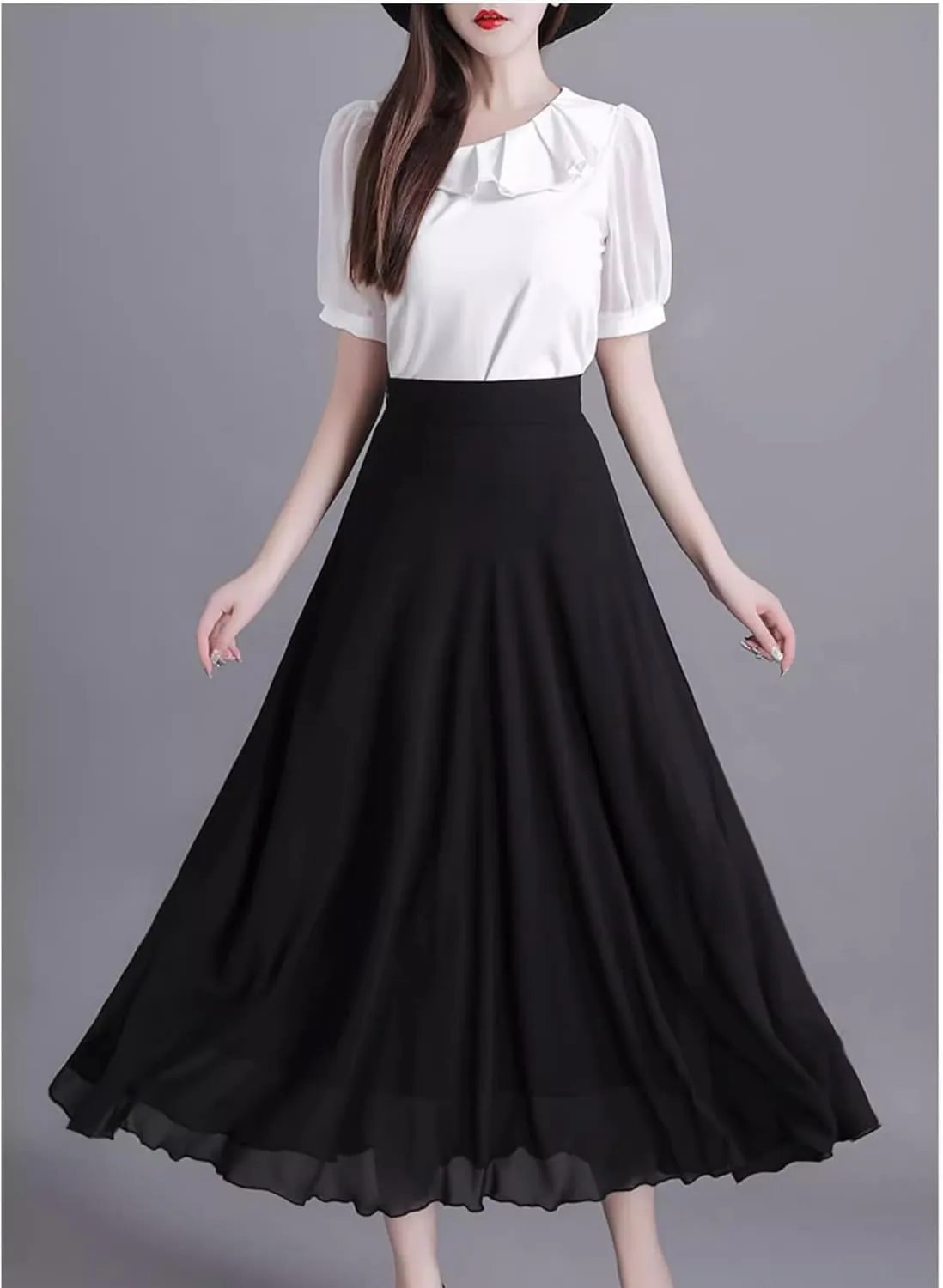Women's Skirt Summer Black High Waist A-Line Mid-Length Skirts for Women