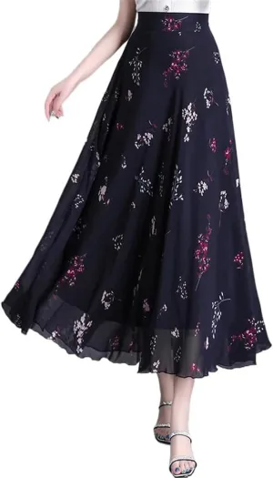 Women's Skirt Summer Black High Waist A-Line Mid-Length Skirts for Women
