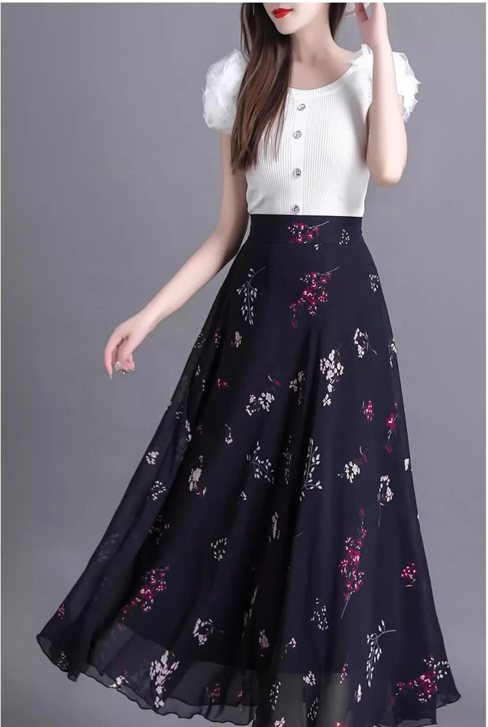 Women's Skirt Summer Black High Waist A-Line Mid-Length Skirts for Women