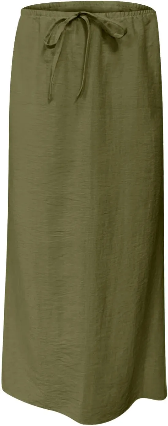 Women's Skirts Casual Solid Color Drawstring High Waist Flowy A Line Beach Long Maxi Skirt Summer Outfits Clothes