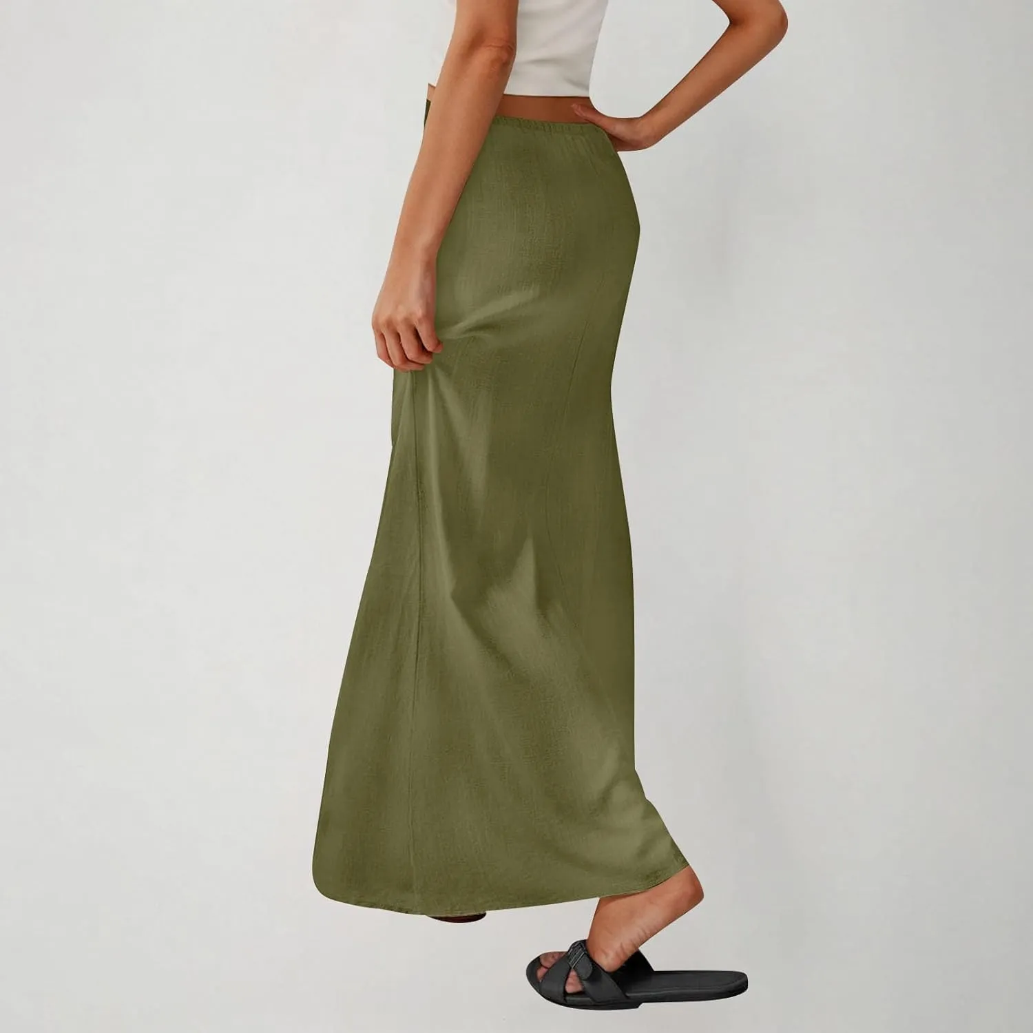Women's Skirts Casual Solid Color Drawstring High Waist Flowy A Line Beach Long Maxi Skirt Summer Outfits Clothes