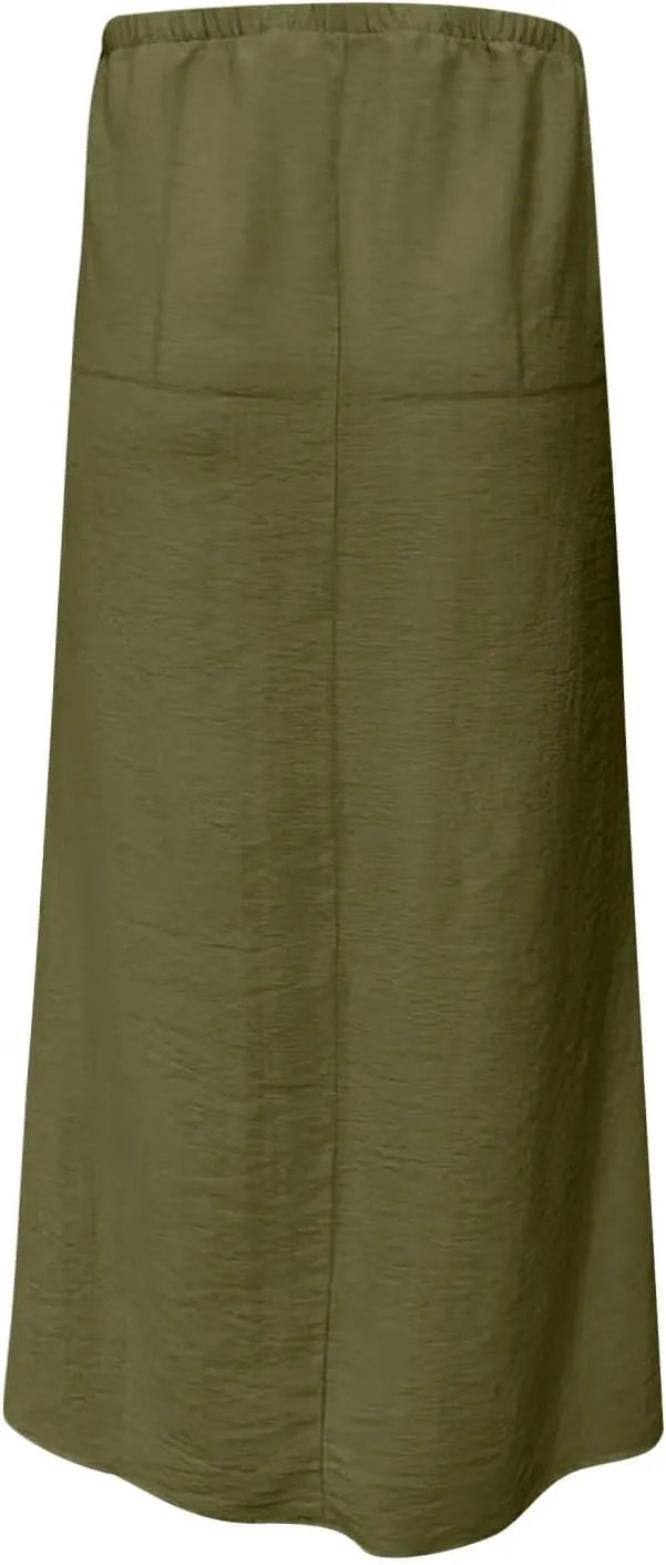 Women's Skirts Casual Solid Color Drawstring High Waist Flowy A Line Beach Long Maxi Skirt Summer Outfits Clothes